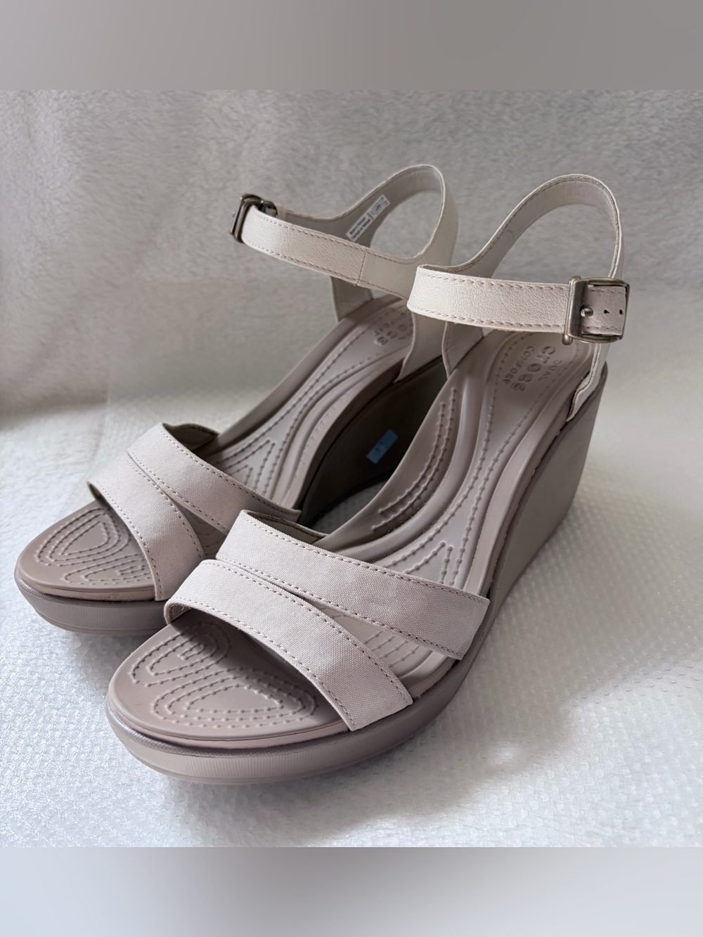 CROCS Women's Light Taupe Ankle-Strap Wedge Sandals